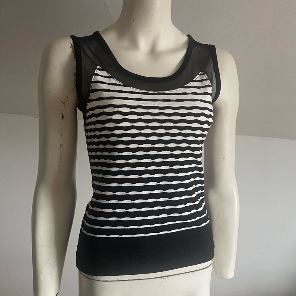 Black & White Striped Mesh Trim Tank Top